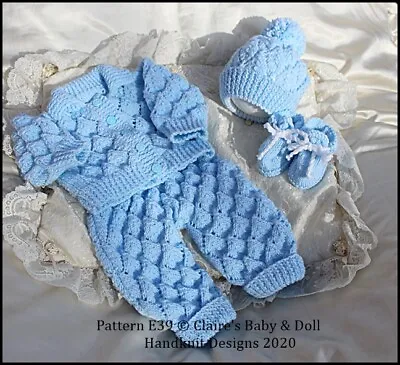 Babydoll Handknit Designs Knitting Pattern E39 Quilted Pram Set 16-22  Doll/0-3m • £3.99