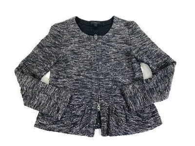 J Crew Boucle Knit Peplum Flared Zip Blazer In Charcoal Women’s Size S • $25