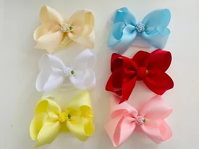 Big Bow Headband 6 Bows Set 4 Inch Bow Soft Stocking Embroidery Flower Soft Band • £16.50