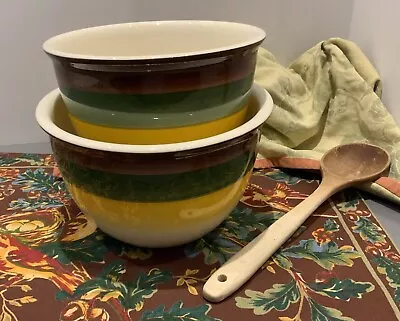 Vintage Authentic Vernonware Horizontal Striped Mixing Bowls Set Of 2 • $45