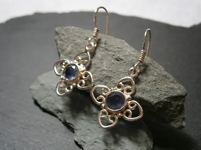 925 Sterling Silver Violet Blue Iolite Gemstone Earrings • £17