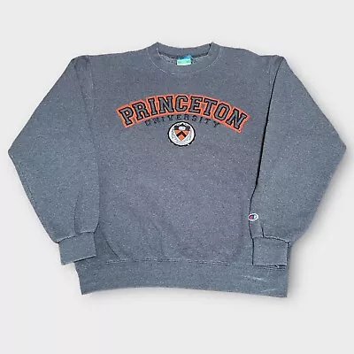 Vintage Y2K Champion Princeton University Crewneck Sweatshirt Gray Embroidered • $20