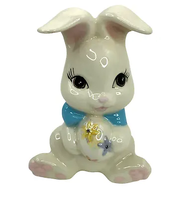 $14.44 • Buy Vintage 1985 Glazed Ceramic White Easter Bunny Holding Egg Hand Painted Crafted