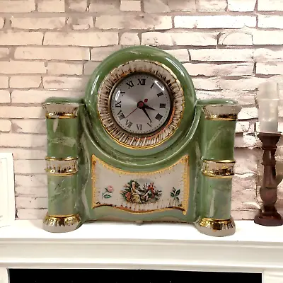 Vtg Sessions Mantle Clock Victorian Faux Green Marble Gold Trim WORKS • $79.99