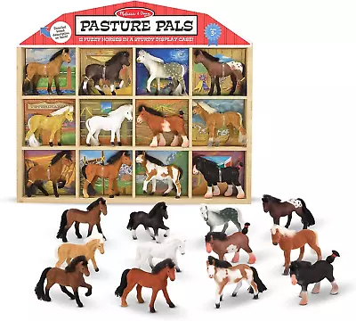 Melissa & Doug Pasture Pals - 12 Collectible Horses With Wooden Barn-Shaped • $27.88