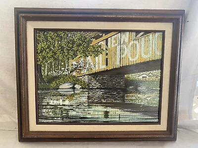 Rural Bridge H. Hargrove Framed Canvas Serigraph Mail Pouch Bridge 16”x12” • $75