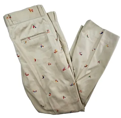 Vintage Pants Men's Size 36x32 Khaki Embroidered FISHING LURE 80s Golf • $59.99
