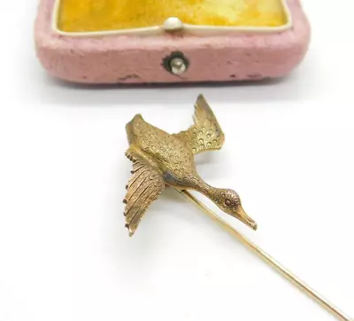 £195 • Buy Delightful Flying Duck Bird Sterling Silver Hat Pin Brooch English Antique 1912