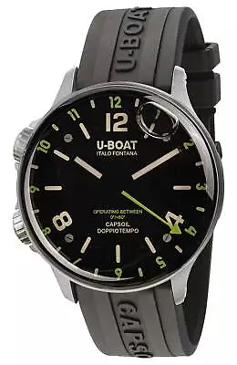 U-Boat Capsoil Doppiotempo Steel Black Dial Black Rubber Strap Mens Watch 8838 • $1429
