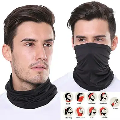 Black Face Covering Mask Bandana Seamless Snood Tube Scarf Neck Sport Cover UK • £2.75