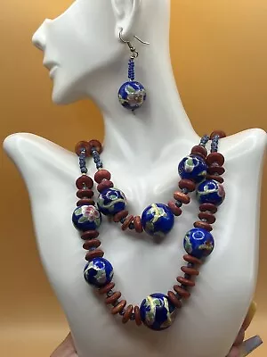 VTG MILLEFIORI VENETIAN Murano Bead Necklace Earring Set 1970s 23” • $118.15