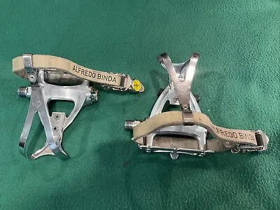 $139 • Buy Vintage Campagnolo Victory Pedals W/Alfredo Binda Toe Straps & Campy End Buttons