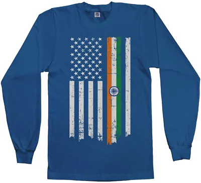 Indian American Flag Men's Long Sleeve T-Shirt India Descent US Pride • $17.90