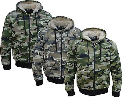£21.95 • Buy Mens Army Fur Lined Military Camo Camouflage Zip Hoodie Hooded Jacket Top M-XXXL
