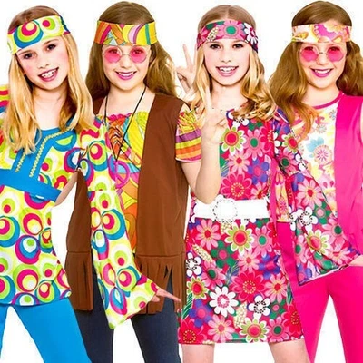 $23.31 • Buy Girls Hippie Fancy Dress Costume 1960s 70s Hippy Kids Retro Outfit N