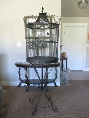 Antique Iron Bird Cage Mid-Century Modern Geometric Vtg Victorian Dome Stand • $1500