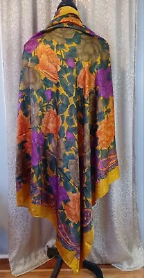 Worthington Vintage 1980's Colorful Big Bold Paisley Floral Print Scarf 46X46  • $22