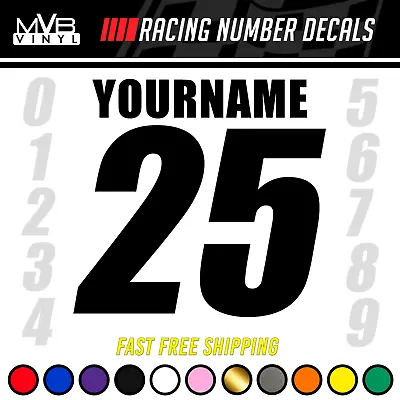 Racing Number Name Vinyl Decal Sticker | Dirt Bike Plate BMX Motocross Car Truck • $10.99