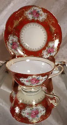 Ucagco China Teacup & Saucer Made In Occupied Japan Red Gold Floral • $18.60