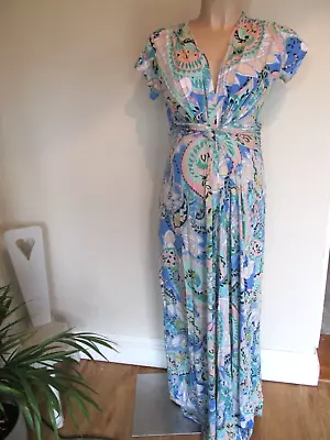 Seraphine Maternity Blue Print Twist Front T-shirt Maxi Dress Size 8 • £25