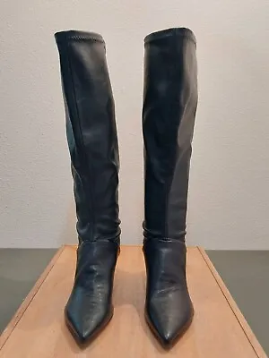 Women's Nine West Knee High Back Zipper Black Boots 2-3/4  Stiletto Heel Size 9M • $55.55
