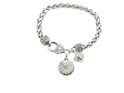 Custom Crystal Volleyball Silver Bracelet Jewelry Choose Your Initial All 26 • $22.49