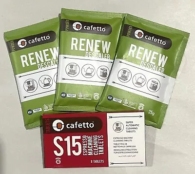 Cafetto S15 Tablets 8 Pcs And 3 Renew Descaling Powder Coffee Machine Cleaning • $15.95