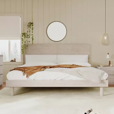 Modern Farmhouse Platform Bed With Headboard Full Queen King Size Wood Bed Frame • $319.99