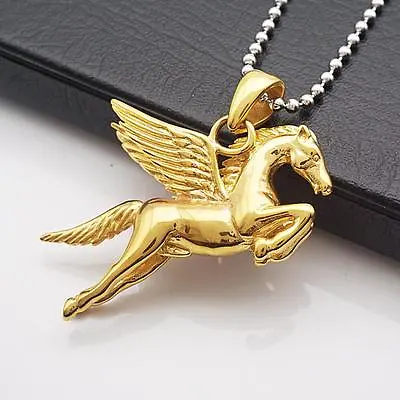 $8.99 • Buy Pegasus Flying Horse Stainless Steel Pendant Necklace Men Gold