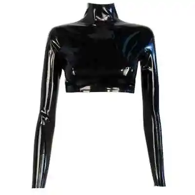 Women's Latex Long Sleeved Open Navel Top High Neck Tight Fitting T-shirt PU • £64.81