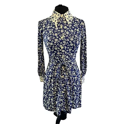 Vintage Union Made Size 11 Blue White Peter Pan Collar Long Sleeve Pioneer Dress • $30