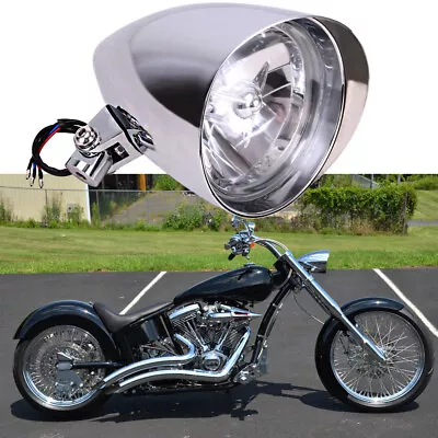 Motorcycle Bullet Tri Bar 5.75  Headlight For Harley Chopper Bobber Dyna Softail • $74.21