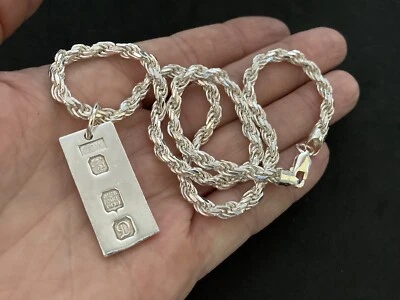 £79 • Buy Sterling Silver Chain With Vintage Ingot Pendant. 48 Grams