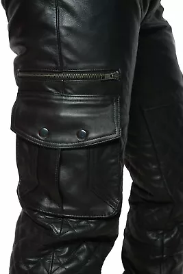 Mens Leather Pant Cargo Quilted Pants Real Black Leather Pants/Trousers • $110