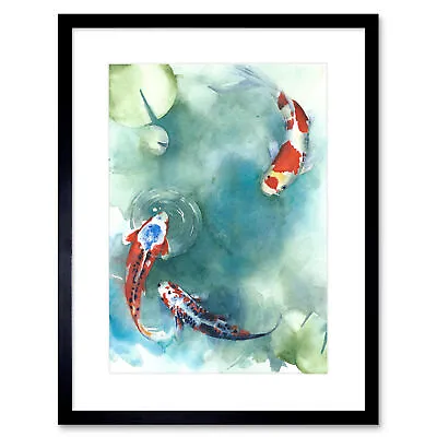 Japanese Koi Fish With Lilies Framed Wall Art Print 9X7 In • £15.99