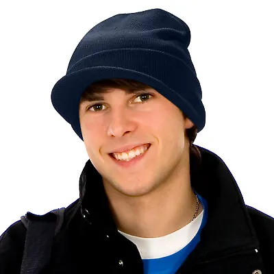 Baseball Visor Cuff Beanie Knit Cap Hat Ski Thick Brim Warm Winter Unisex • $6.99