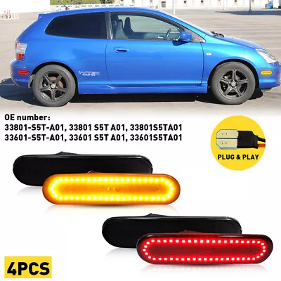 For 02-05 Honda Civic Si EP3 3DR Smoked Front + Rear LED Side Marker Lights 4PCS • $47.49