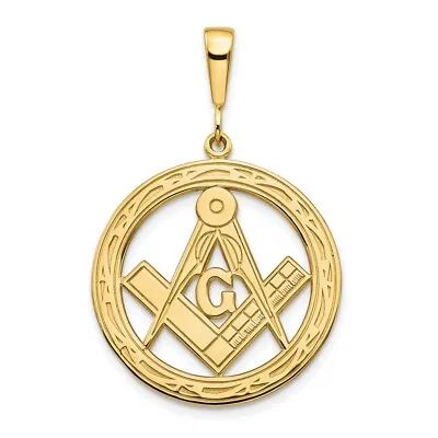 10k Yellow Gold Textured Masonic Symbol Pendant For Women 2.77g L-35mm W-23mm • $344