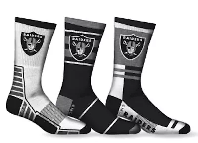 Las Vegas Raiders Socks 3 Pack Crew Length NFL Football Men Shoe Sz 7-12 Oakland • $25.97