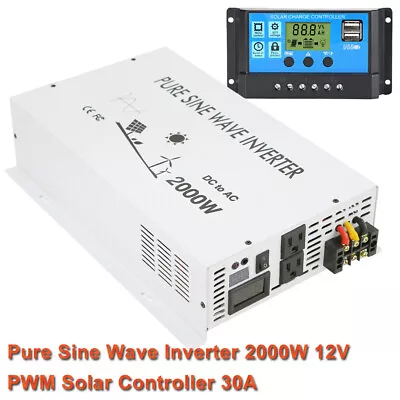 12V Pure Sine Wave Inverter 2000W Solar Power Charge Controller 30A Car Motor RV • $225.62