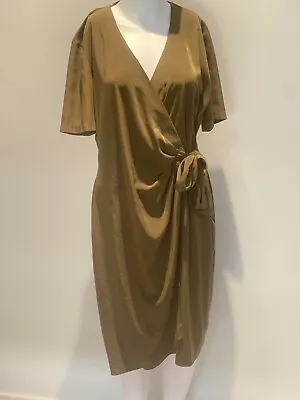 Ladies Sz 14 Vintage Street Life Olive Wrap Midi Dress  • $19