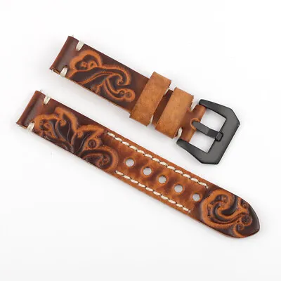 Mens Genuine Leather Watch Strap Engraved Vintage Handmade Band 18mm20mm22mm24mm • £11.99