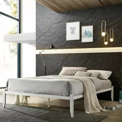 £89.99 • Buy 4ft6 Double Low Platform Style White Metal Bed Frame Loft Bed