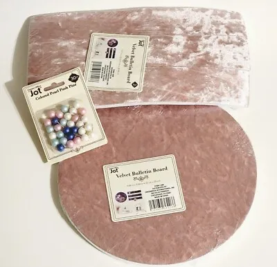 JOT 9.75  Round Crushed Velvet PinkBulletin Board 3pc Tack Strips And Push Pins • £18.99