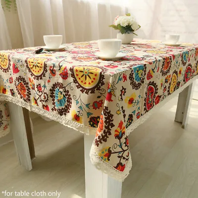 $11.27 • Buy Cotton Linen Floral Tablecloth Lace Table Cover Boho Rectangle Round Table