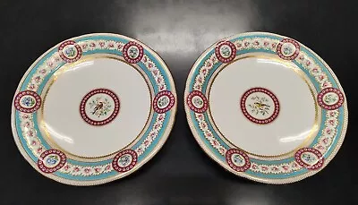 2 Antique Minton International Exhibition Pedestal Plates A3415 Turquoise Birds  • $988