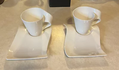 Villeroy & Boch New Wave Caffe White Cafe Au Laite 2 Cups / 2 Snack Plates • $39.99