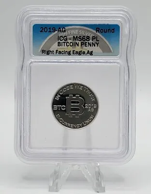 2019 AG Bitcoin Penny Right Face Eagle 1/4 Oz 999 Silver ICG MS68 Like Casascius • $129.99