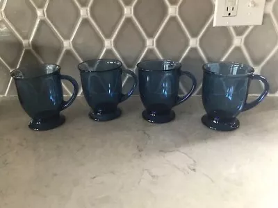 Vintage Anchor Hocking Large Blue Glass  Coffee Mugs Cups 16oz. • $29.99