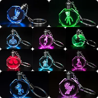 CRYSTAL LED KEYRING TINKERBELL  HARRY POTTER UNICORN Fairy Mermaid AND SUPERHERO • £3.99